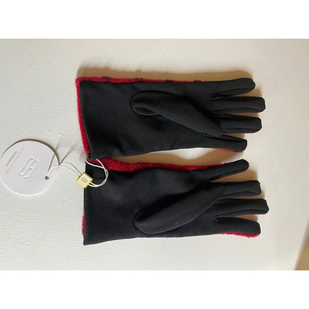 Santacana Madrid Red Polka Dot Wool Blend Gloves Black Palm Made in Spain NWT SM